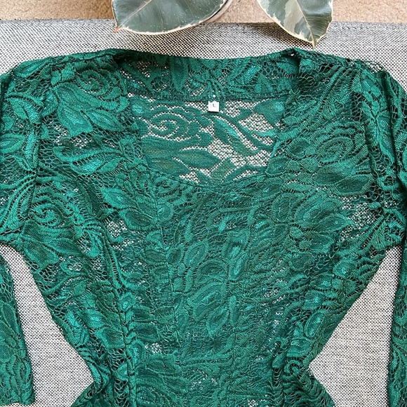 Forest Fairy Green Lace Vintage Blouse, Size: Large - Picture 6 of 17